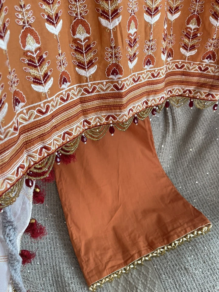 Cross Stitch Pakistani Embroidered Kameez With Palazo And Embroidered Dupatta. - Image 4 of 4