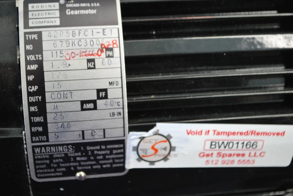 42R5BFCI-E1 / MOTOR, 115VAC, BODINE 679KC3005 115V 1PH 1.9A 60HZ 1/6HP / BODINE - Image 2 of 4