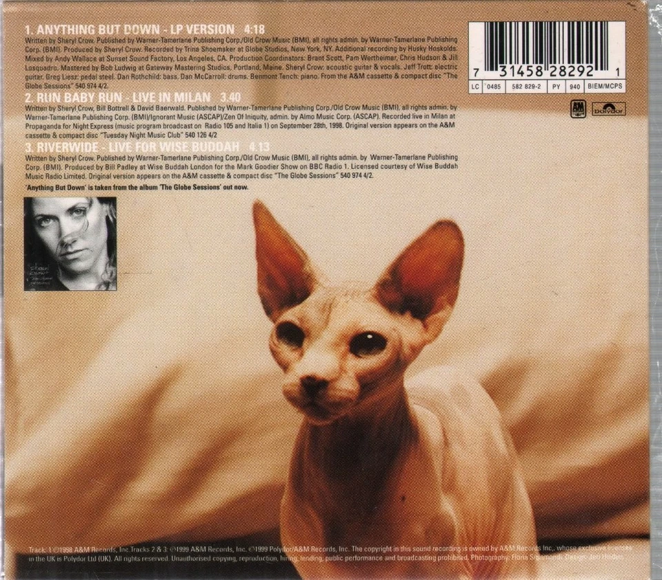 Sheryl Crow Anything But Down CD UK A&m 1998 version digi pack b/w run baby run - Image 2 of 2