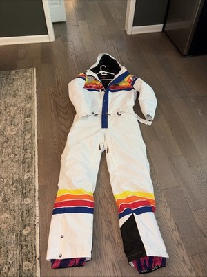 OOSC Retro Rainbow Road Ski Suit Body suit Jump suit Snow suit - Unisex XL Mint