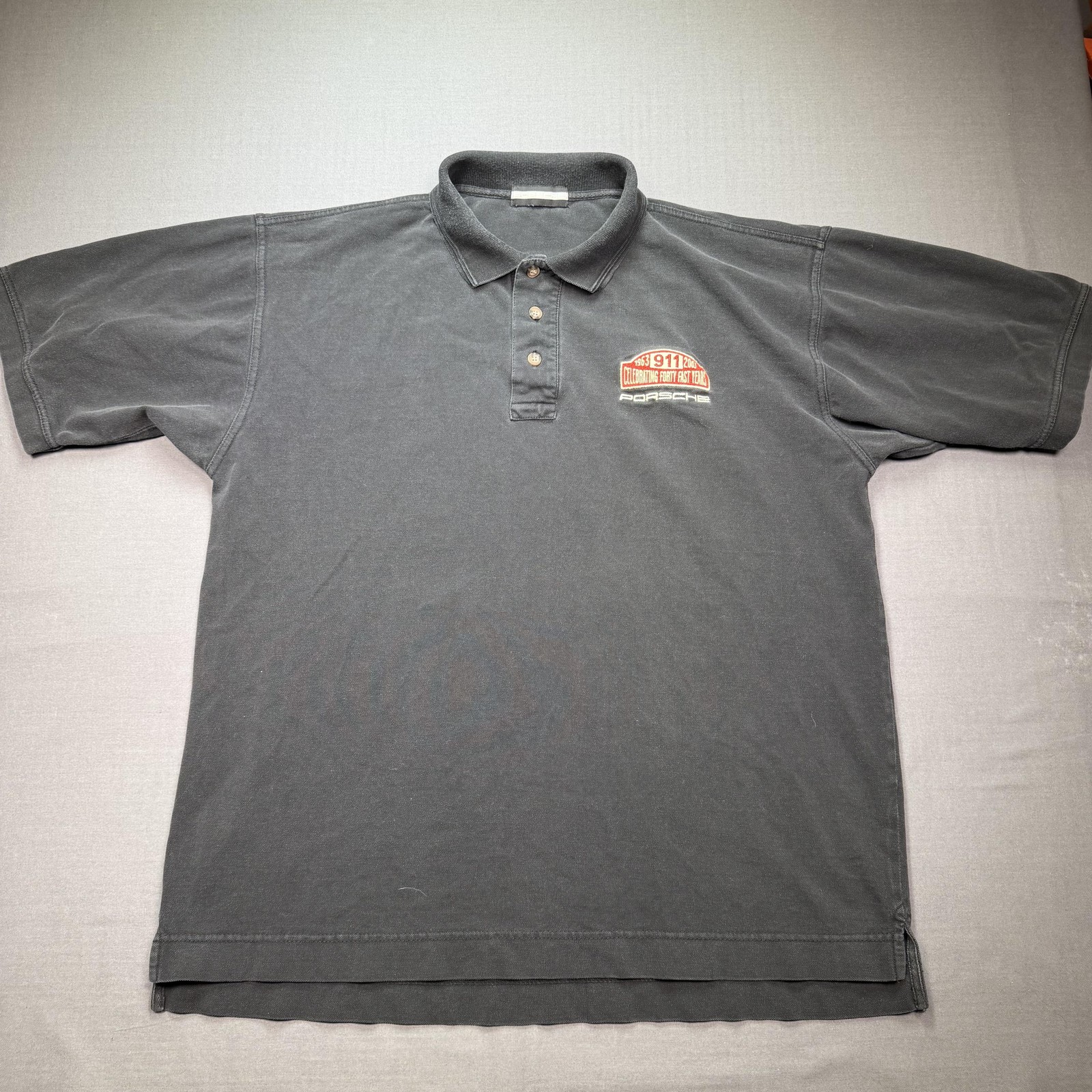 Vintage Porsche Polo Shirt Mens XL black 911 Forty Fast Years 1963-2003 Logo