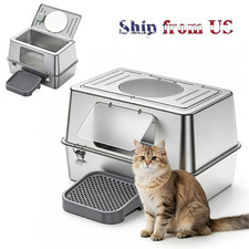 XL Cat Litter Box Stainless Steel Litter Pan Open Top