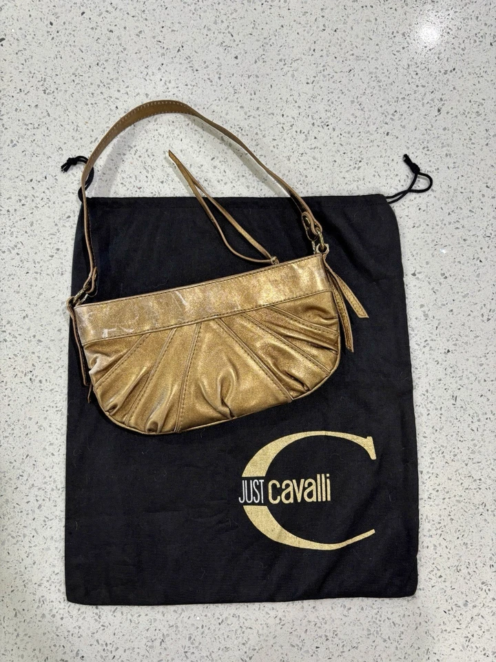 Roberto Cavalli-Just Cavalli-Dorado-Bolso de Hombro-Vintage-Auténtico-Usado Foto 2 de 4