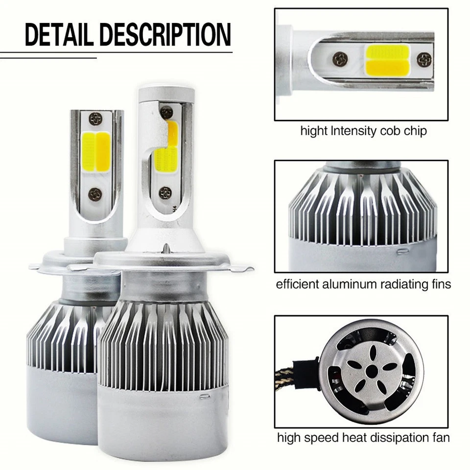 3000K&6000K Double Color 55W H4 Car LED Headlight High/Low Beams Bulbs 26000LM - Image 2 of 4