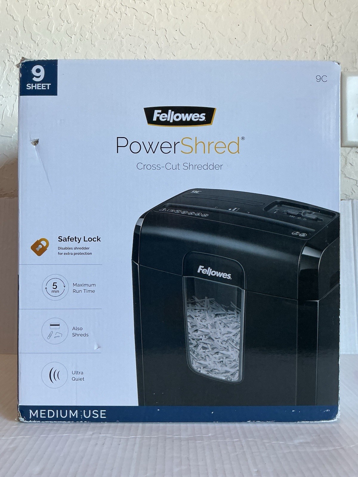 Fellowes PowerShred Cross Cut Paper Shredder 9 Sheet Medium Use 9C CRC47758 NEW