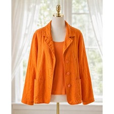 FLAX 2 piece Jacket  Tank Set Orange 100 Linen Pockets Lagenlook Luxe Size M