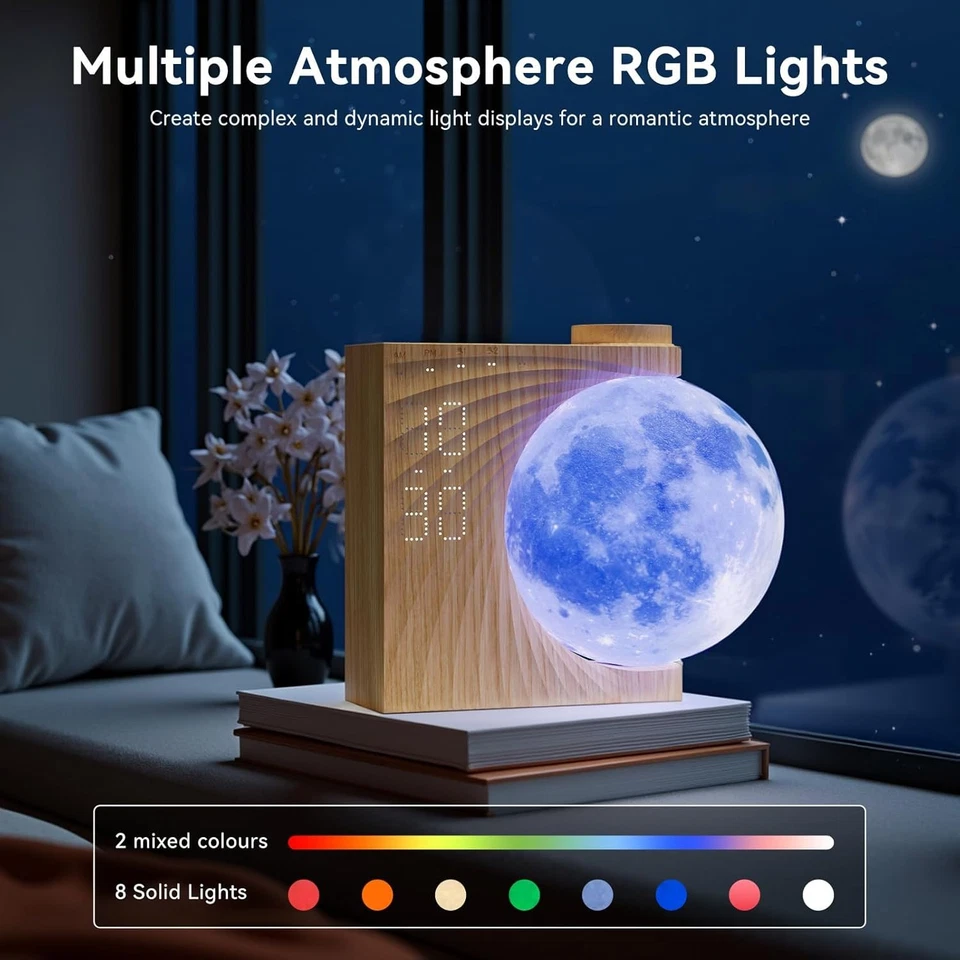 Moon Light Alarm Clock 10 Color Ambience Modes Wake Up Light White Noise Display - Image 2 of 4