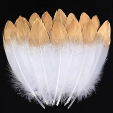 Dipped Gold & White Goose Feathers for Crafts - 6-8 inch 60 pcs Natural Feath...