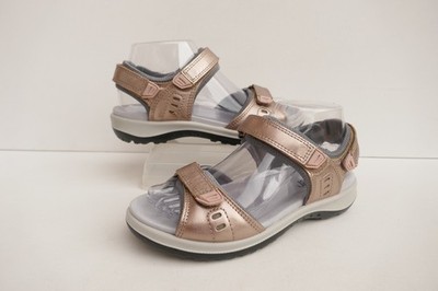 NEU HOTTER WALK 11 ROSEGOLD LEDER VERSTELLBAR RIPTAPE SANDALEN UK 4 EU37 HERVORRAGENDER ZUSTAND