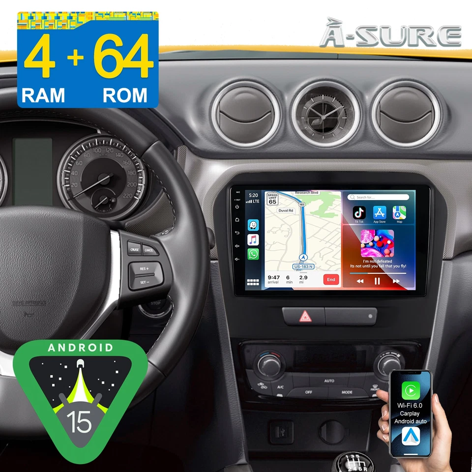 4+64GB Android 15 for Suzuki Grand Vitara 2014-2024 Apple CarPlay Radio GPS +CAM - Image 2 of 4