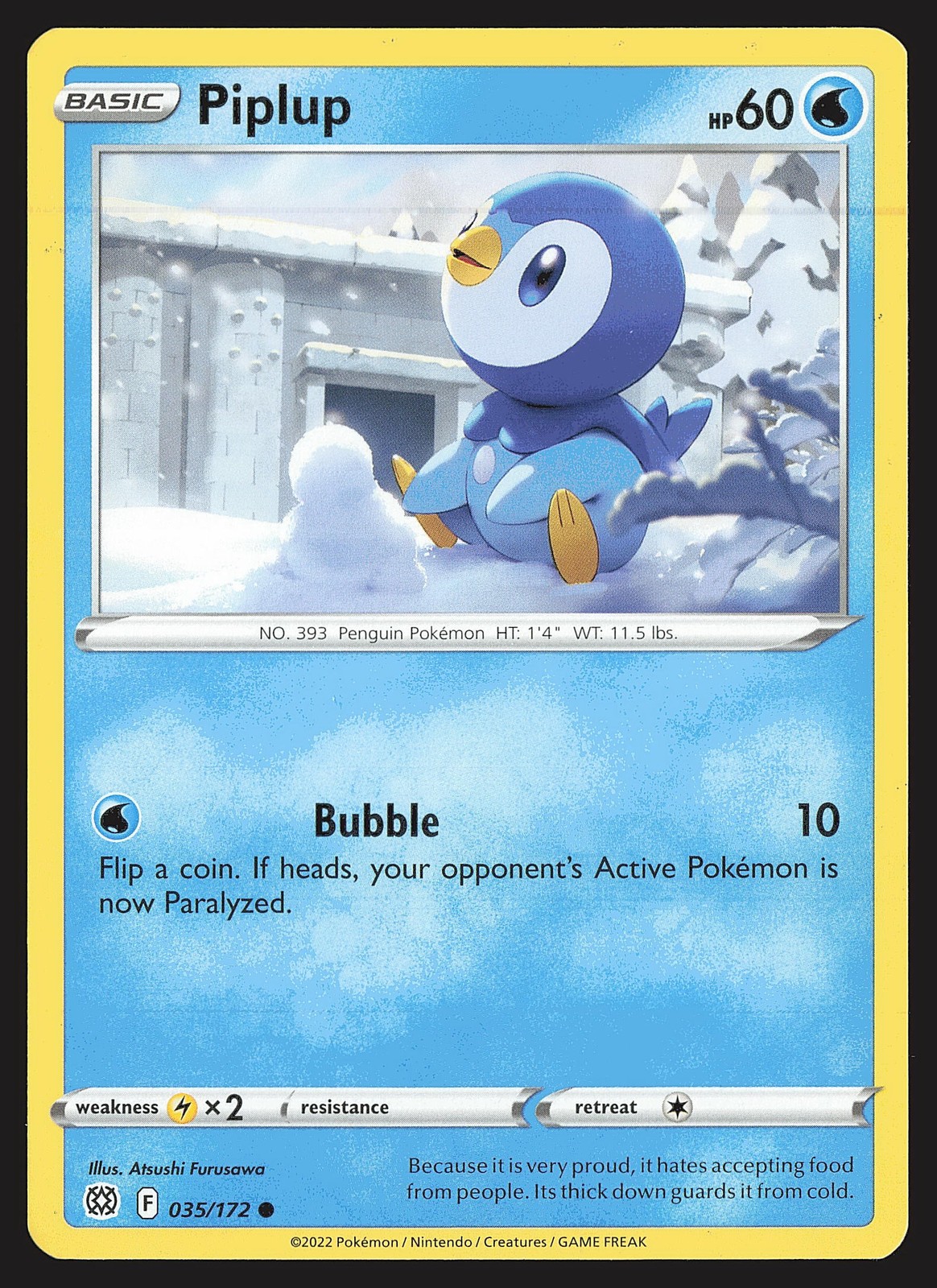 SWSH09: Brilliant Stars Piplup #035/172 Common Pokemon Card