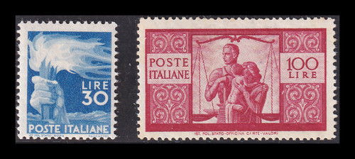ITALY 1946 - DEMOCRATIC L. 30+100 MNH - CERTIFIED €1,125