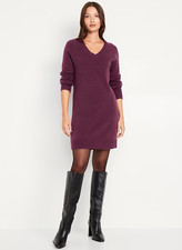 Old Navy SoSoft Sweater Dress Women's S Tall Purple V Neck Cozy Grandmacore 2617