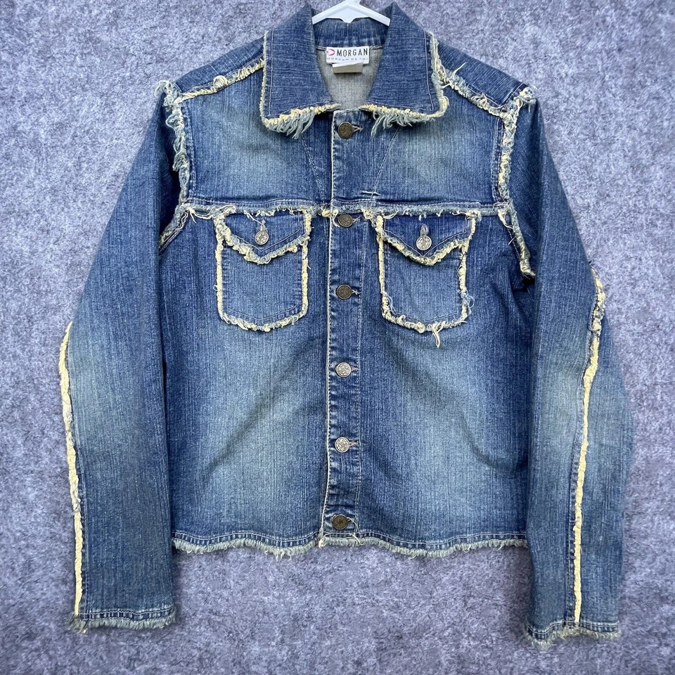 Morgan De Toi Denim Jacket Women 3 Fray Jardin Whimsical Cutouts Granola Boho - Image 2 of 4