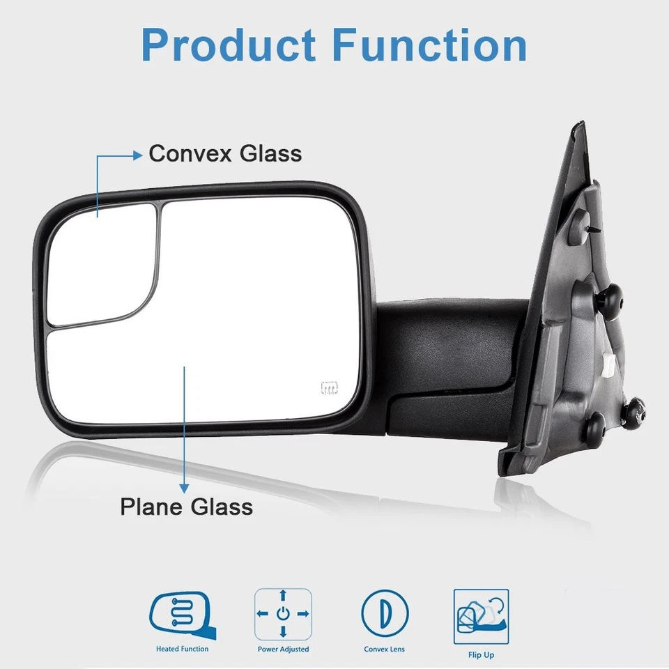 Espejo retrovisor eléctrico de remolque térmico del lado del conductor para 02-08 Dodge RAM 1500/03-09 2500 3500 Foto 2 de 4