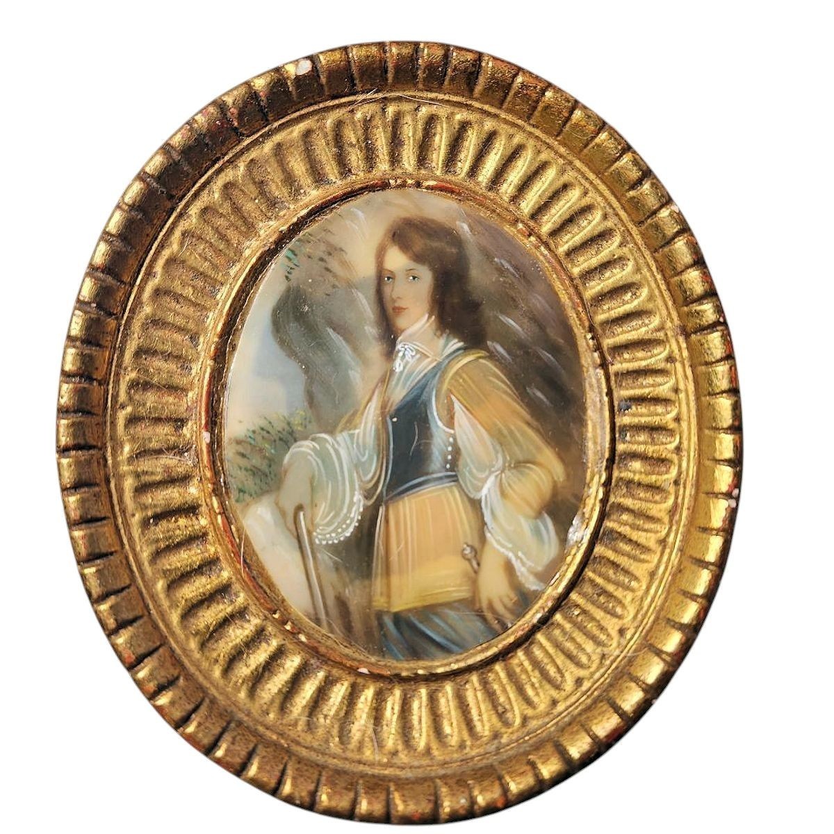 Antique Miniature Portrait Painting of Nobleman
