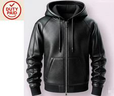 Men's Black Premium Leather Hoodie Handmade Genuine Lambskin Leather Jacket