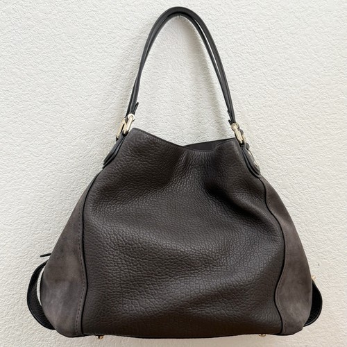 COACH 20334 Edie 42 Dark Gray Taupe Mixed Leathers Gold Turnlock Shoulder Bag - Picture 10 of 20
