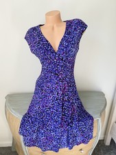 Chaps Dress Womens M Purple Cap Sleeve Midi A-line Stretch Career Easy Deep V