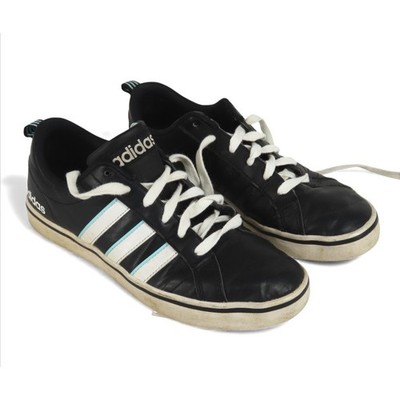 ADIDAS VS PACE SNEAKERS Black Leather w/White & Aqua Blue Stripes B74282 sz 8