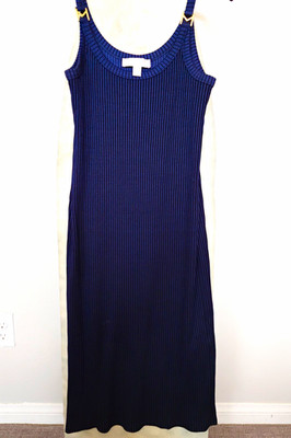 MICHAEL Michael Kors Women's M Navy Solid Maxi Dress Scoop Neck Stretch Knit