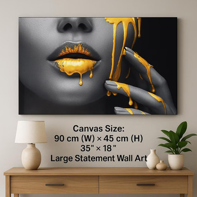 Luxus Gold tropfende Lippen & Finger Leinwandbild abstrakt schwarz weiß Wandbild