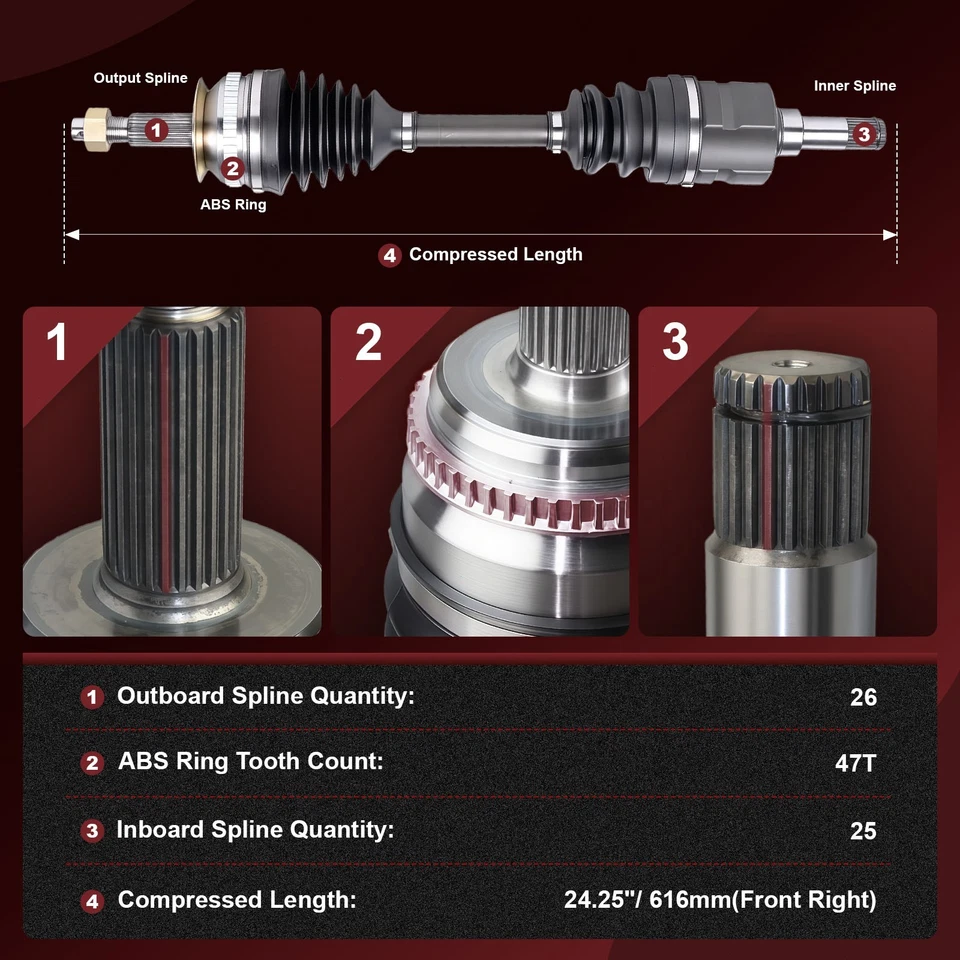 1 件前 CV 轴轴适用于 1988 - 1993 1994 年 1995 年道奇 Caravan Plymouth Voyager — 第 3/4 张图片