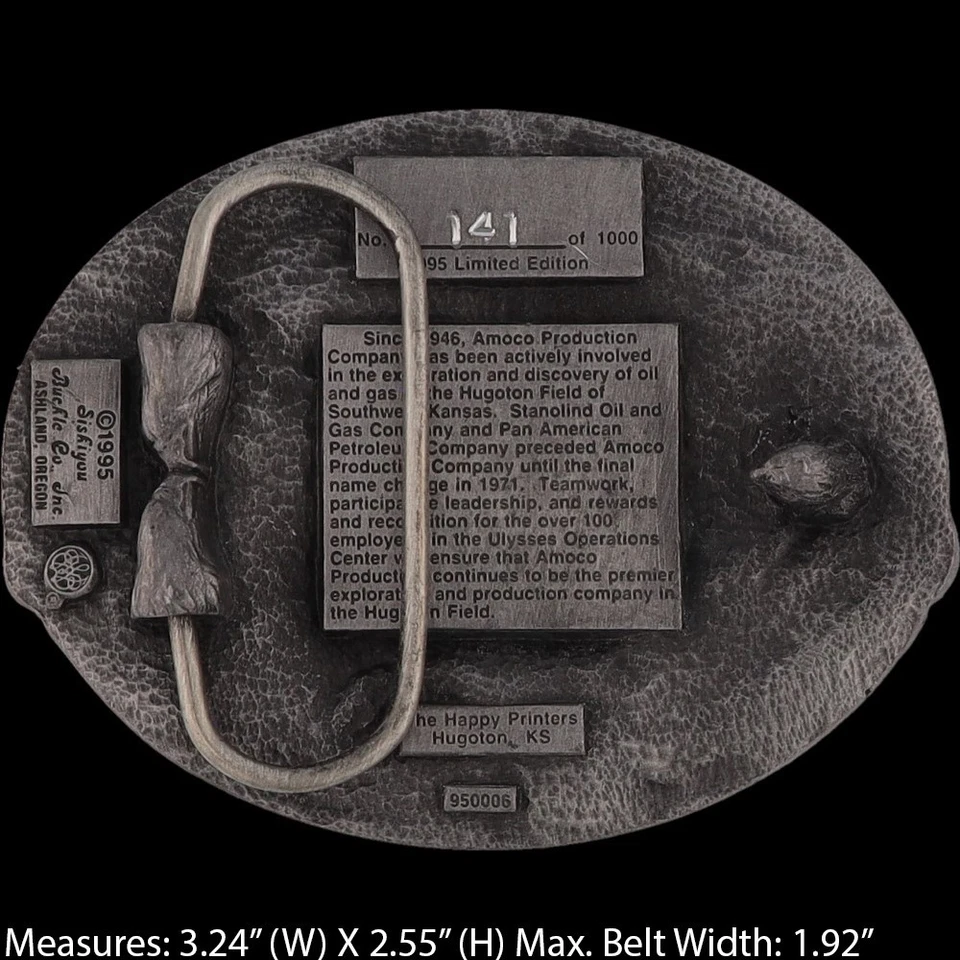 Nuevo Hugoton Kansas Campo de Gas Natural Campo Petrolero Amoco Nos Vintage Hebilla de Cinturón Foto 4 de 4