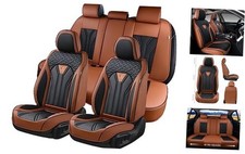 Leather Seat Covers, Seat Covers Full Set, Car Seat FullSet Brown Black