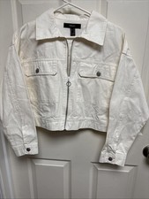 Contemporary Womens Off White Jean Jacket Cropped M Spring Summer