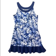 Tommy Bahama M Darcy Palm Leaf I Beleaf in You Dress Ruffle Tropical Blue White