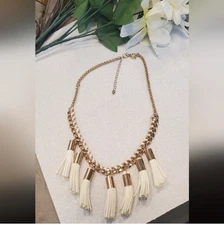 Charming Charlie White and Gold Tassel Necklace. Great Condition