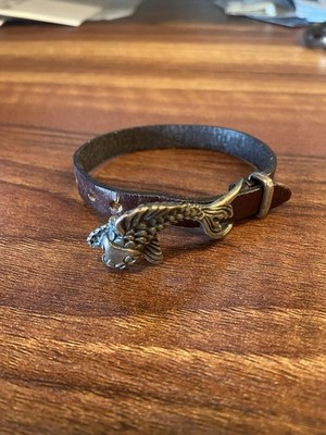 Fausto Colato Milano Leather Bracelet With Fish sterling Silver RARE