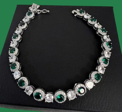 Bracelet Rétro Rigide - Argent/or Avec Décor émail Vert Et Noir - Occasion - Modèle A10