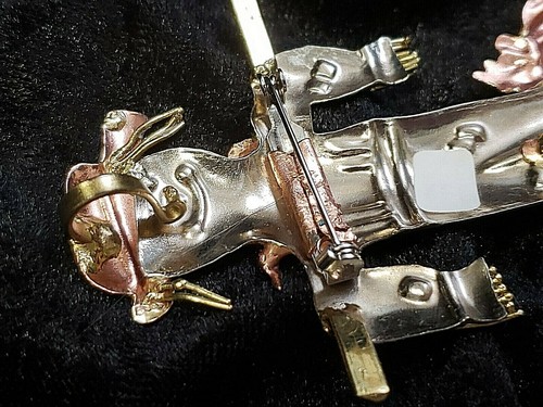 MEXICO Vintage Tri-Color Silver/Gold/Copper ScareCrow Brooch Pin Pendant - Picture 6 of 10