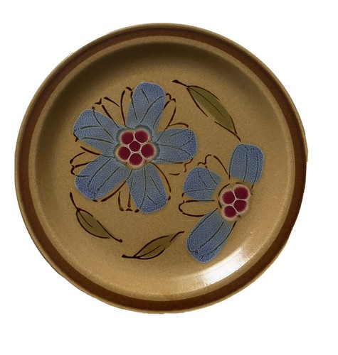 Vintage Hearthside 10 1/2" Stoneware Dinner Plate Rose Of Sharon Japan Tan Blue - Picture 2 of 6
