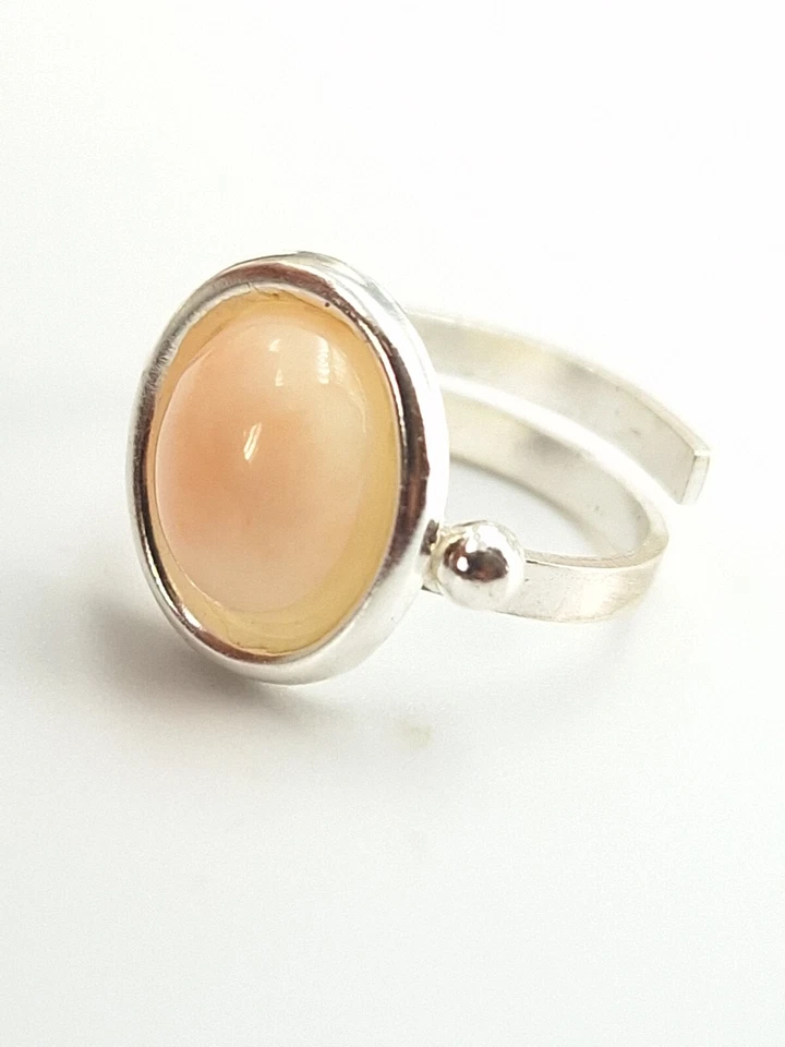 ANELLO DONNA CORALLO ROSA SARDEGNA ARGENTO 925 RODIATO ORO BIANCO REGOLABILE - Immagine 4 di 4