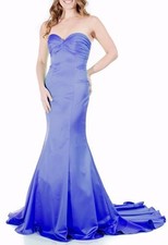 Mermaid Satin Strapless Royal Blue Long Prom Dress Wedding Dress with Train