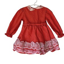 Vintage Jill Lynn Long Sleeve Red White Polka Dot Ruffle Lace Dress Holiday 3T