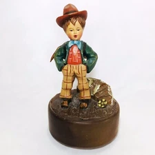 Anri Thoren Carved Wood Boy with Ax Prospector Music Box Schwedenmadel 6.25"
