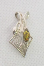 925 STERLING SILVER GENUINE BALTIC AMBER SLIDE PENDANT 29.5x14.8MM ~  3.0G