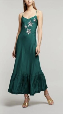 rixo green sequin dress Corrine Embellished Chiffon Dress in Diana Embellishment Forest Green