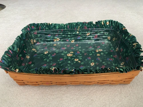Longaberger Serving Tray Basket with stand up liner + 2 Protectors (Reg+Divided)