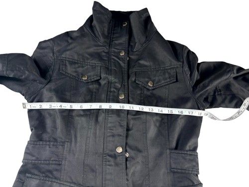 Guess Long Trench Coat Womens MM Black Button-Up Single Breasted Long Sleeve - Picture 6 of 8