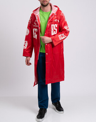 RRP  360 GCDS Rain Coat Size L Coated Logo Mesh Lined Full Zip Hooded Two-Tone 