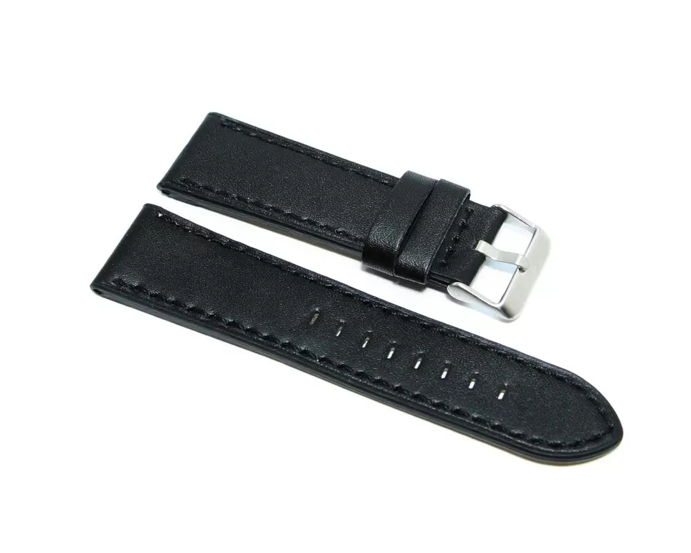 Cinturino per orologio in pelle Epsom nero con cuciture rosse varie
