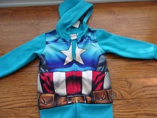 Marvel Superhero Captain America Zip Up Hoodie - Size 2 T - Light Blue