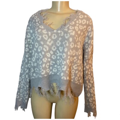 RUE 21 JUNIOR TEEN WOMEN XL DISTRESSED CROPPED KNIT SWEATER FRINGE OVERSIZED