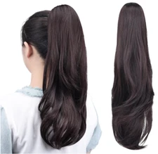 Ponytail Extension, Dark Brown Claw Clip Hair Extensions for Women Straight Hair