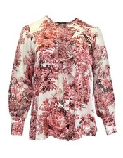 Marina Rinaldi Women's Red Baviera Ruffle Front Silk Blouse NWT